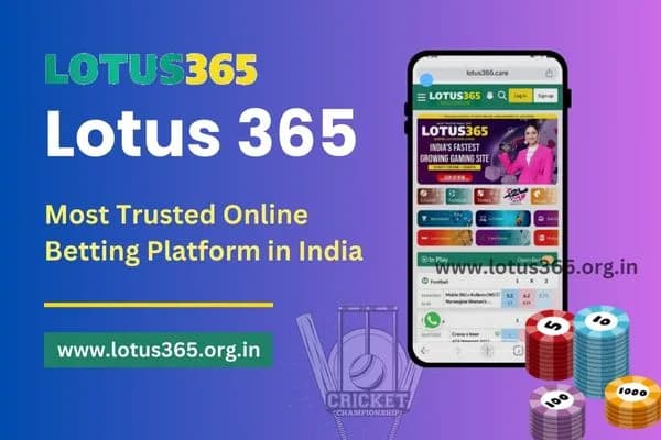 365Lotus - Most trusted online betting platform in India showing mobile app interface with cricket betting and casino games